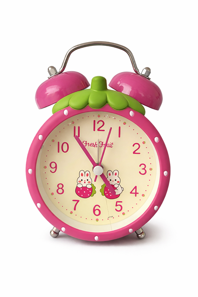 Fuşya Renk Mini Dekoratif Işıklı Alarmlı Yuvarlak Masa Saati