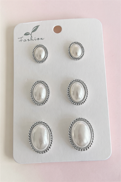 Gümüş Renk 6lı İncili Küpe Set
