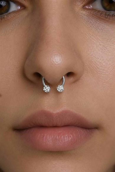 Gümüş Renk Taşlı Cerrahi Çelik  Septum Piercing