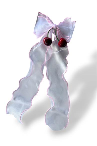 Beyaz Ve Pembe Renk Kiraz Figürlü Otomat Toka