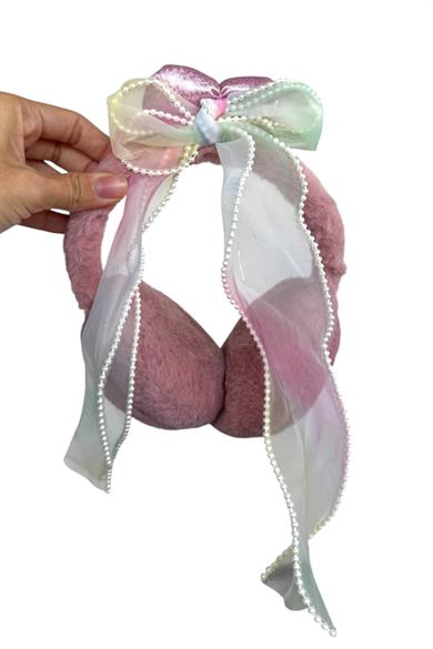 Koyu Pembe Renk Kurdele Figürlü Peluş Kulaklık