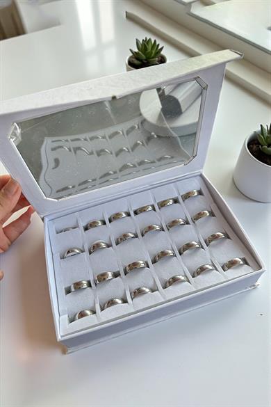 24lü Gümüş Renk Numaralı Kalın Çelik Alyans Set