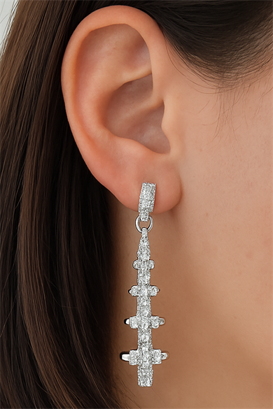 Gümüş Renk Taş Detaylı YSX Küpe (Çift)