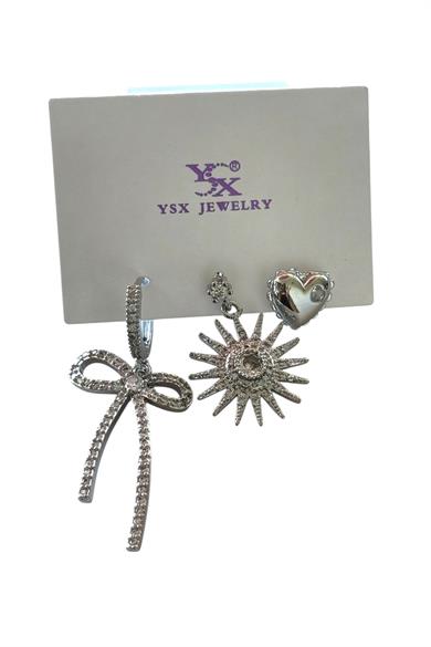 Gümüş Renk Taş Detaylı 3lü YSX Küpe Set