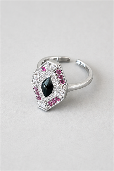 Gümüş Renk Taş Detaylı Ayarlanabilir Yüzük