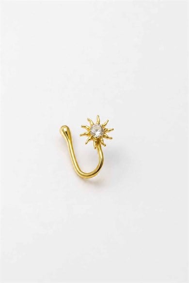 Altın Renk Güneş Figürlü Taş Detaylı Cerrahi Çelik Deliksiz Kulak/Burun Piercing 
