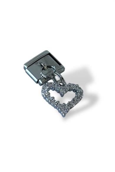 Gümüş Renk Kalp Figürlü Taş Detaylı Çelik Nomination Charm (Tek)