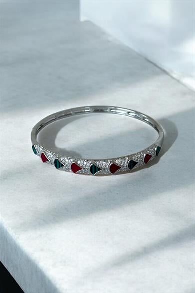 Gümüş Renk Taş Detaylı YSX Kelepçe Bileklik