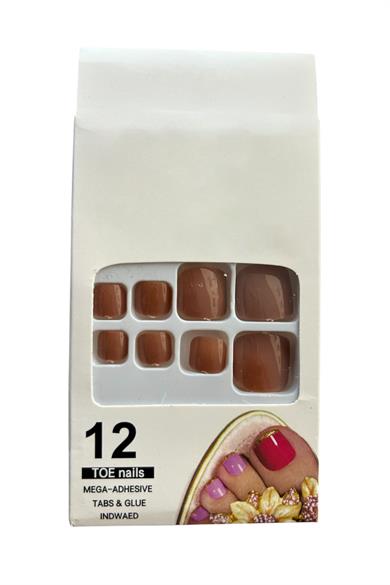12li Kahve Renk Takma Tırnak Set (Yapıştırıcılı)