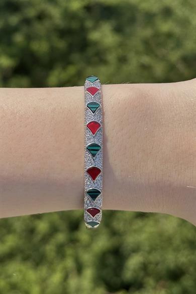 Gümüş Renk Taş Detaylı YSX Kelepçe Bileklik