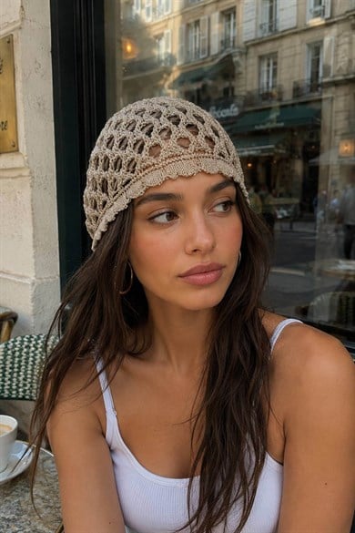 Kahve Renk Simli File Örgü Saç Bandana
