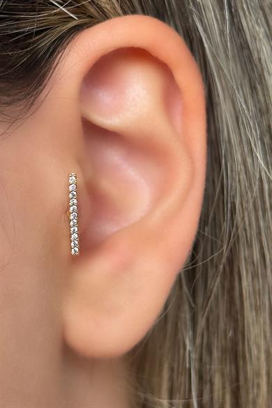 Altın Renk Taş Detaylı Çelik Tragus/Kıkırdak Küpe/Piercing (Tek)