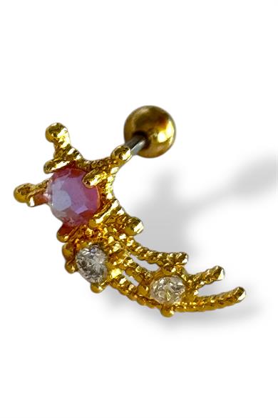 Altın Renk Yıldız Detaylı Çelik Tragus/Kıkırdak Küpe/Piercing (Tek)