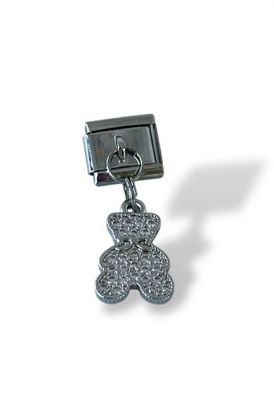 Gümüş Renk Ayıcık Figürlü Taş Detaylı Çelik Nomination Charm (Tek)