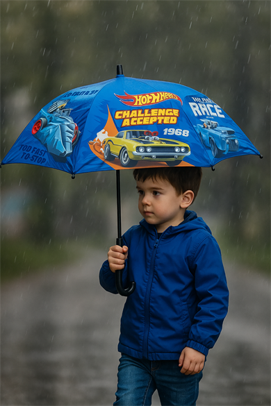 Mavi Renk Karışık Figürlü Kılıflı Çocuk Şemsiye