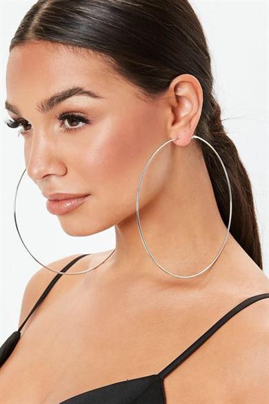 Gümüş Renk 100MM Çelik Halka Küpe (Çift)