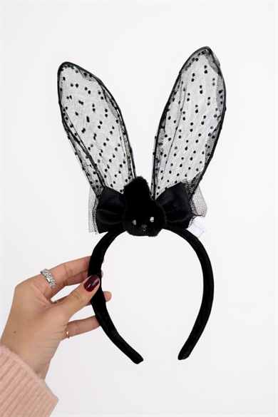 Siyah Renk Tavşan Figürlü Kulak Detaylı Işıklı Taç