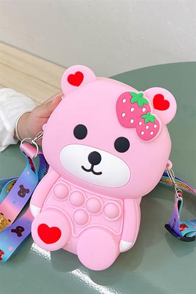 Pembe Renk Ayıcık Figürlü Çocuk Pop-İt Çanta