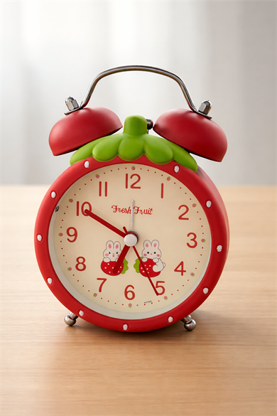 Kırmızı Renk Mini Dekoratif Işıklı Alarmlı Yuvarlak Masa Saati