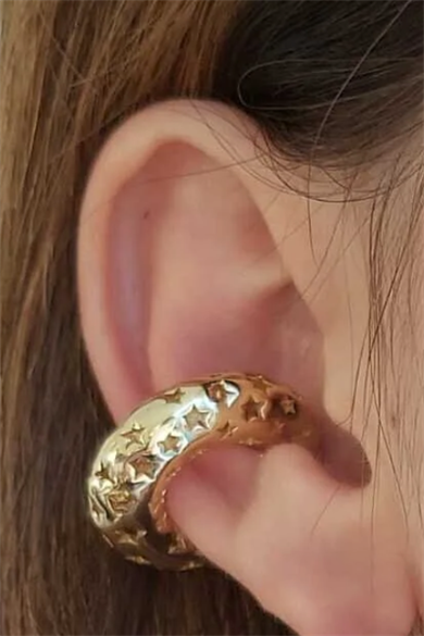 Altın Renk Yıldız Figürlü Halka Tx Ear Cuff (Tek)