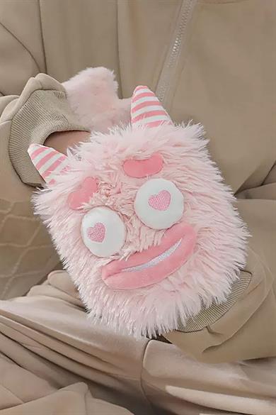 Pembe Renk Canavar Figürlü Peluş Sıcak Su Torbası