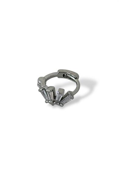 Gümüş Renk Taş Detaylı Çelik Halka Tragus/Kıkırdak Küpe/Piercing (Tek)
