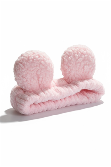 Pembe Renk Kulak Detaylı Peluş Saç Bandı