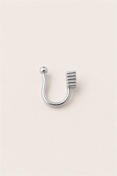 Gümüş Renk Taş Detaylı Cerrahi Çelik Deliksiz Kulak/Burun Piercing 