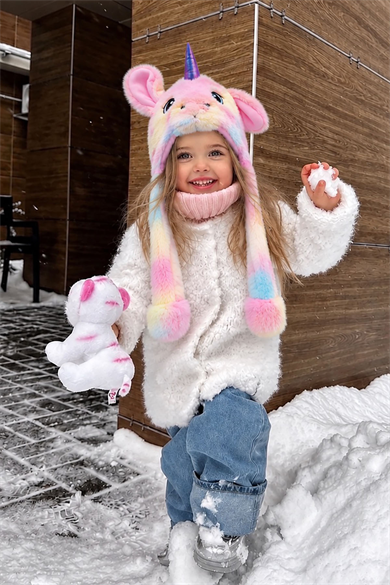 Karışık Renk Unicorn Figürlü Işıklı Kulakları Oynayan Peluş Şapka
