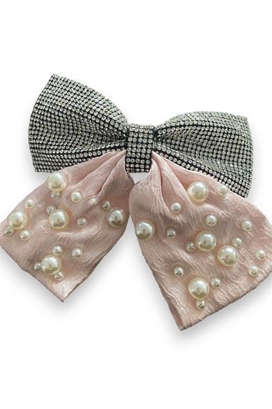 Pembe Renk Kurdele Figürlü İnci Ve Taş Detaylı Otomat Toka