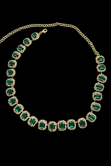 Altın Renk Yeşil Taş Detaylı Tasarım Abiye Kolye