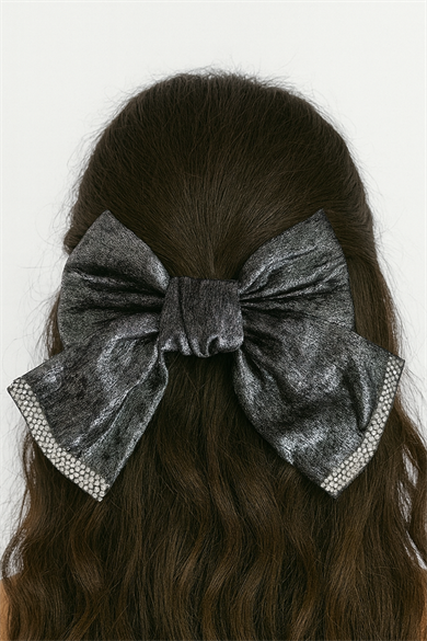 Antrasit Renk Kurdele Figürlü Taş Detaylı Otomat Toka