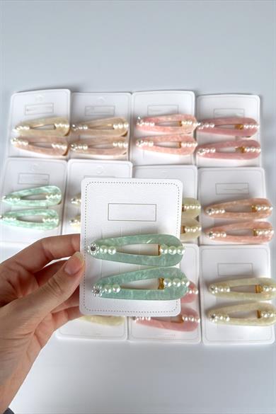 12li Karışık Renk İnci Detaylı Yan Toka Set 