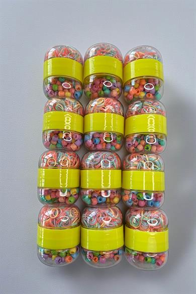 12li Karışık Renk Lastik Ve Boncuk  Toka Set