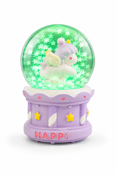 Mor Renk Unicorn Figürlü Işıklı Mini Küre