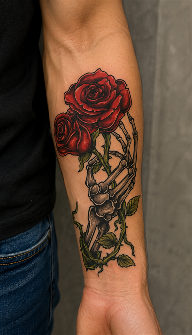 İskelet El Ve Gül Geçici Dövme Tattoo