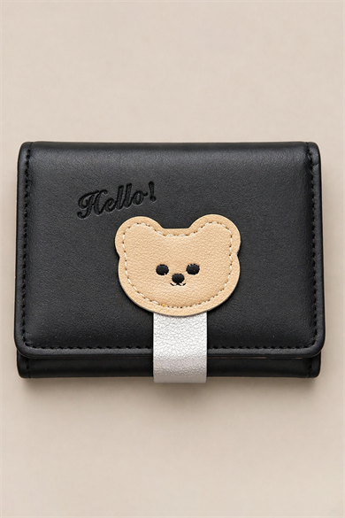 Siyah Renk Ayıcık Figürlü Cüzdan/Kartlık