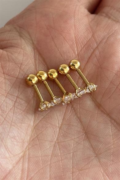 Altın Renk 5li Taş Detaylı Cerrahi Çelik Tragus/Kıkırdak Küpe/Piercing