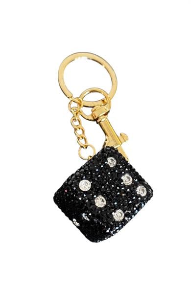 Altın Ve Siyah Renk Zar Figürlü Taş Detaylı Çanta Charm/ Anahtarlık