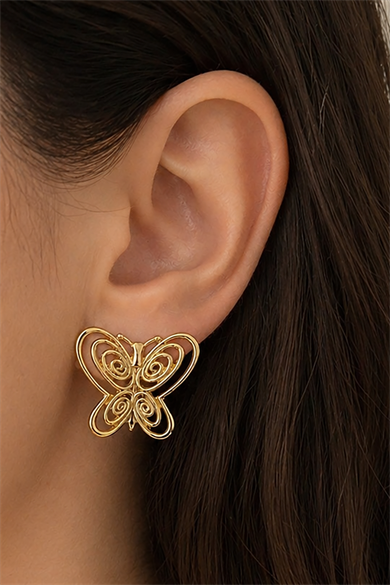 Altın Renk Kelebek Figürlü Füsun Küpesi (Çift)