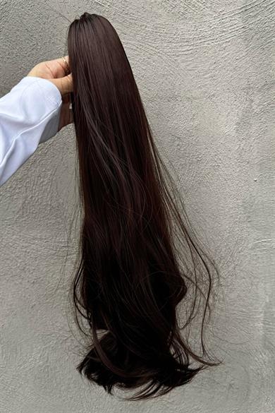 Kahverengi Mandal Tokalı Dalgalı At Kuyruğu Saç (Duygu)