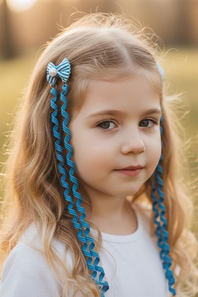 2li Mavi Renk Kurdele Figürlü Çocuk Yan Toka