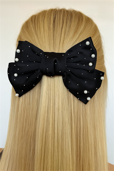 Siyah Renk İnci Ve Taş Detaylı Otomat Toka