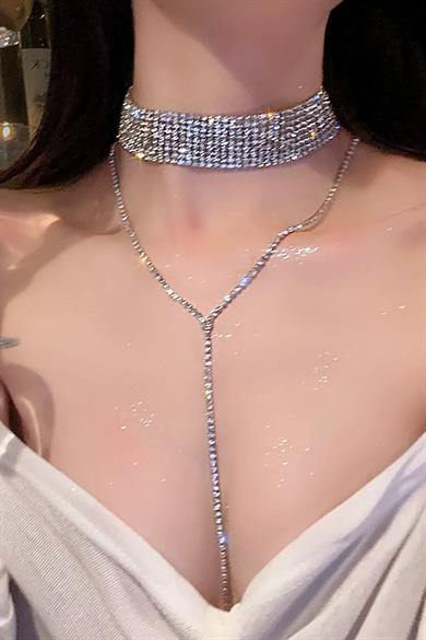 Gümüş Renk Taş Detaylı Tasarım Vücut Aksesuar