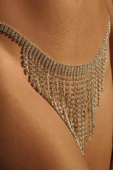 Gümüş Renk Taş Detaylı Tanga