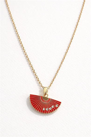 Altın Renk Kırmızı Yelpaze Figürlü Çelik Kolye