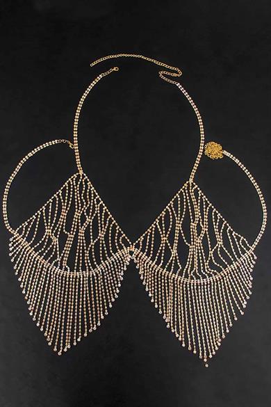 Altın Renk Taş Detaylı Bikini Üstü /Bralet /Vücut Aksesuarı