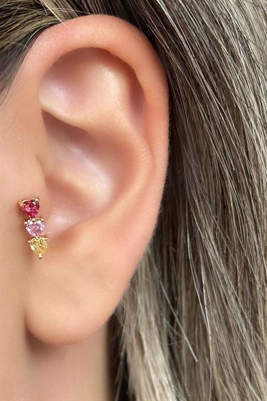 Altın Renk Taş Detaylı Çelik Tragus/Kıkırdak Küpe/Piercing (Tek)