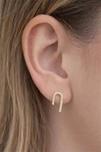 Altın Renk Taş Figürlü Çelik TX  Küpe (Çift)