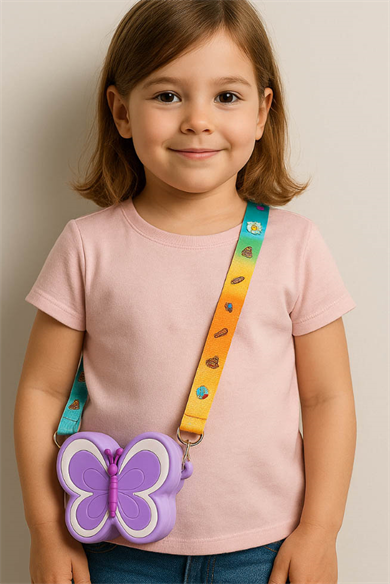 Lila Renk Kelebek Figürlü Pop-it Çocuk Çanta